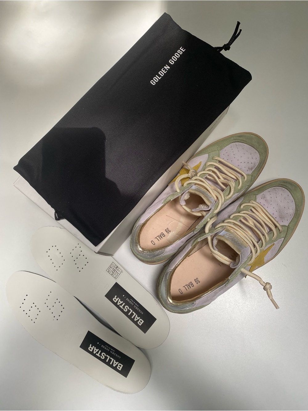 Golden Goose Ball Star Sneaker Lilac Suede/ Sage/Honey/Silver sz 39 New in Box - Picture 7 of 13